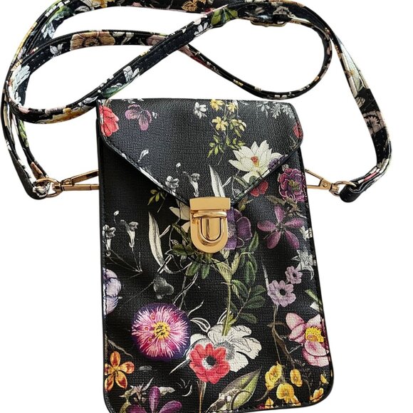 Womens Crossbody Bag Multicolor Boho Floral Snap Vegan Leather - Picture 1 of 13